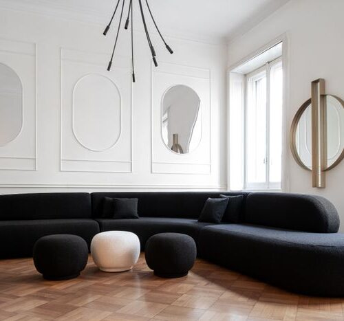 DOEM sofa, BOMBO round pouf, MAX mirror - DOM Edizioni (1)